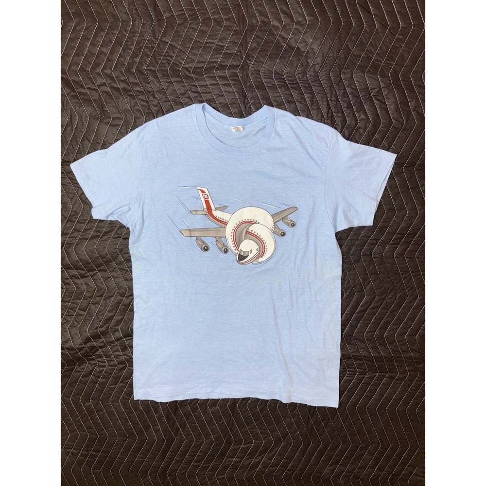 Airplane The Movie Classic Promo Graphic 1980 Hanes Blue Mens L